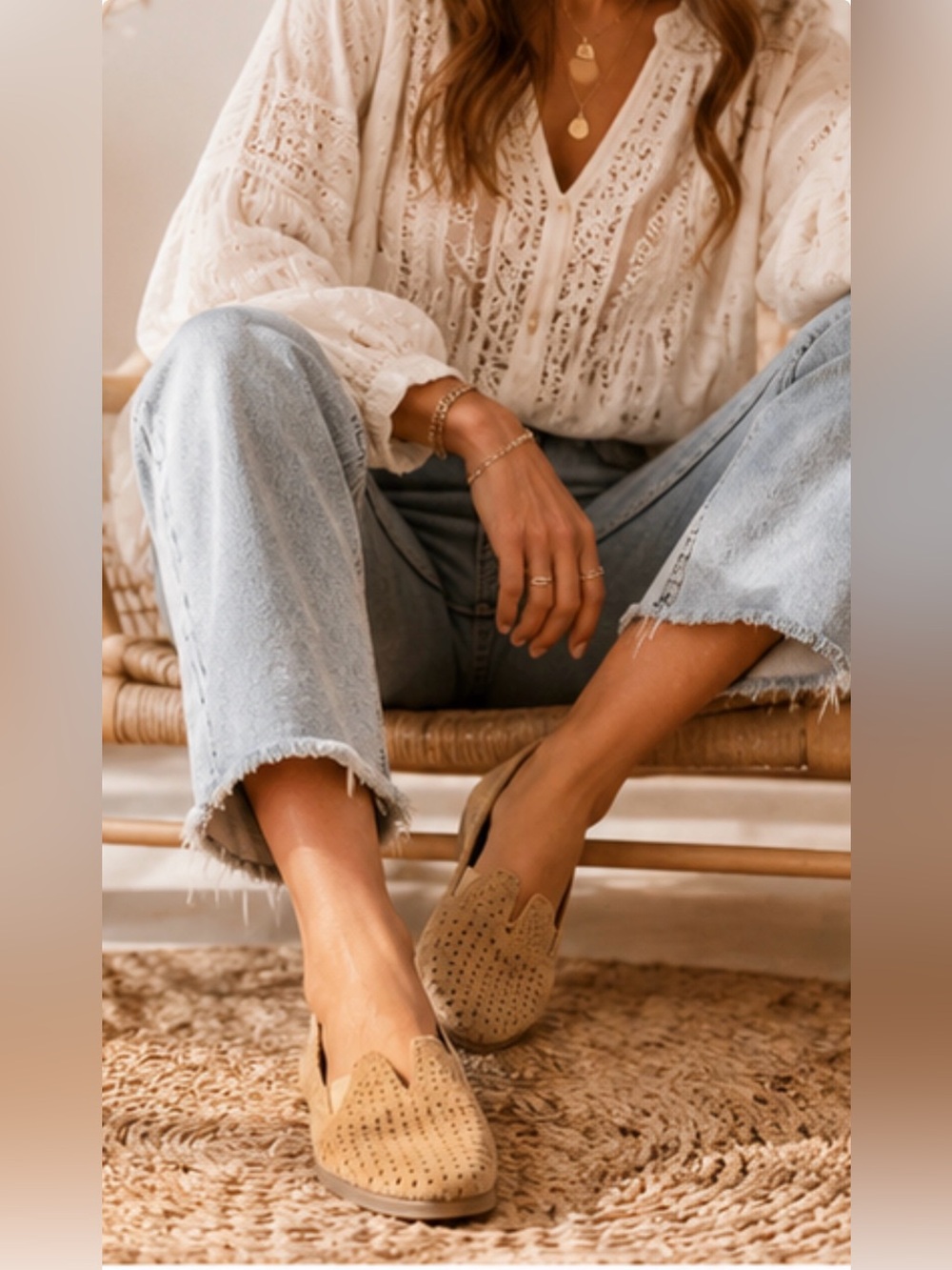 Lucky Brand Emmie Loafers Women's 6M Tan Suede Perforated Comfort Flats